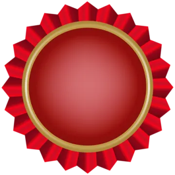a red rosette with a gold border
