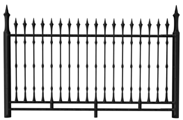 a black wrought fence on a white background