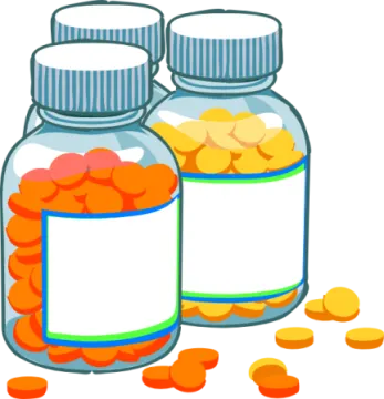 two glass bottles filled with pills