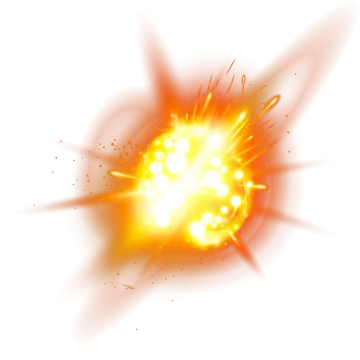 a yellow explosion with sparks on white background