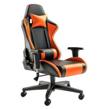 a black and orange office chair on a white background