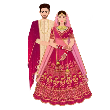 a bride and groom in traditional indian wedding outfits