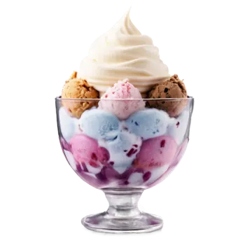 a glass bowl filled with ice cream and blueberries