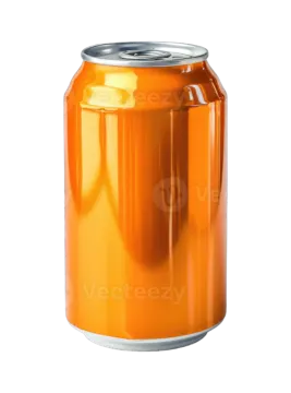 a can of orange soda on a white background