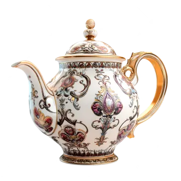 a white and gold teapot