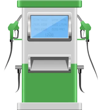 a gas station with a green fuel pump