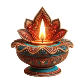 an oil lamp with a lit candle in it