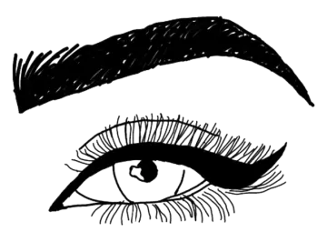 a black and white drawing of a woman's eye