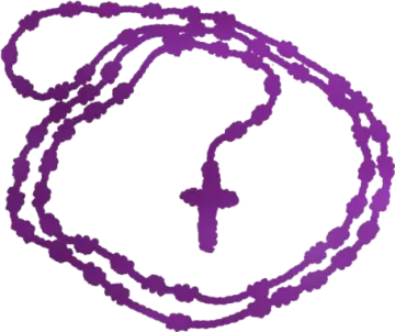 a purple rosary on a white background