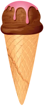 an ice cream cone with chocolate and pink icing