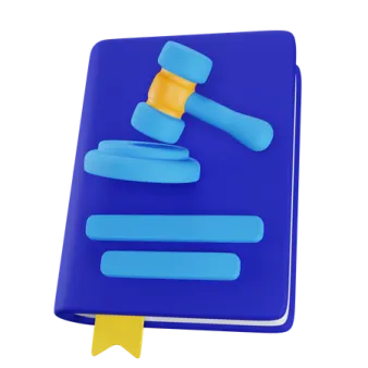 a blue book with a judge's hammer on top