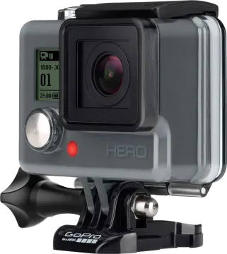 a gopro action camera on a white background