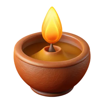 a clay pot with a lit candle in it