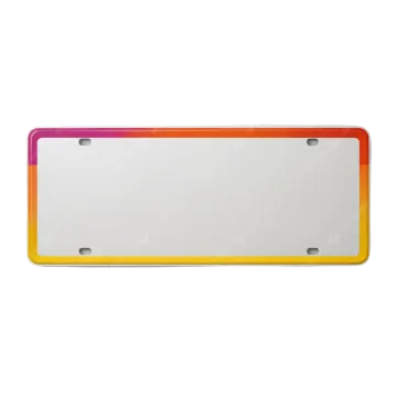 a white license plate with an orange and yellow border