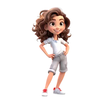 a cartoon character in a white shirt and grey shorts