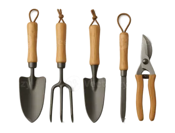 a set of garden tools on a white background
