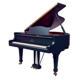 a black piano on a white background