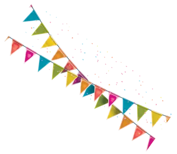 a colorful pennant with confections on it