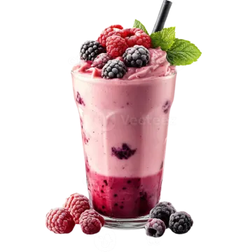 a glass filled with fruit and berries