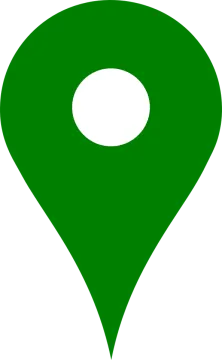 a green map marker with a white background