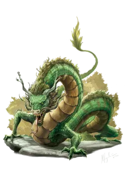 a green dragon sitting on top of a rock