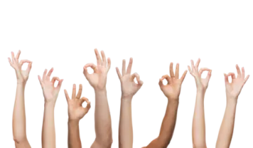 many hands raised up in the air