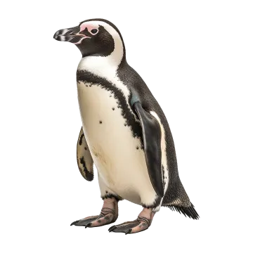 a penguin standing on top of a white surface