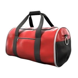 a red and black duff bag
