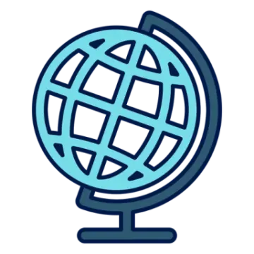 a blue and white globe on a stand