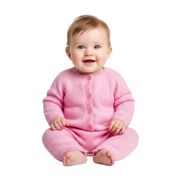 a baby sitting on the floor wearing a pink sweater