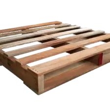 a wooden palle with two red handles