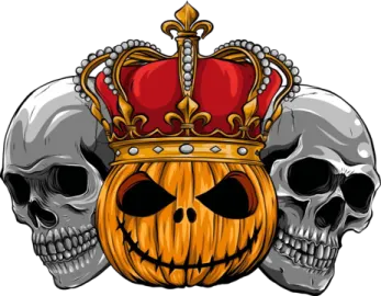 a skull with a crown and two skulls