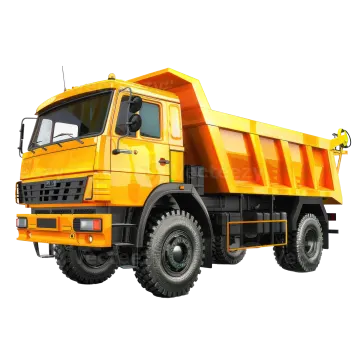 a yellow dump truck on a white background