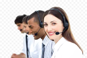 a woman wearing a headset and smiling at the camera