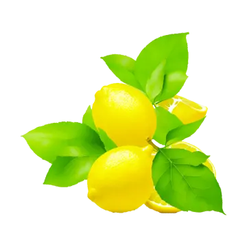 a bunch of lemons with green leaves