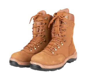a pair of brown leather hiking boots