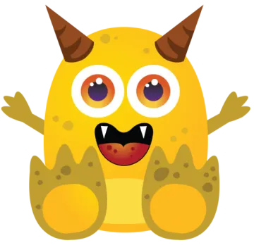 a yellow monster with horns and big eyes