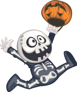 a cartoon skeleton playing basketball with a ball