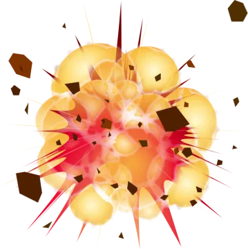 an explosion with many pieces of orange and yellow