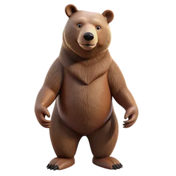 a brown bear standing in front of a white background