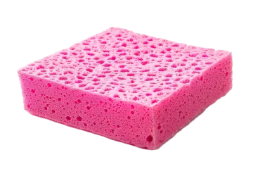 a pink sponge on a white background