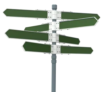 a street sign with three arrows pointing in different directions