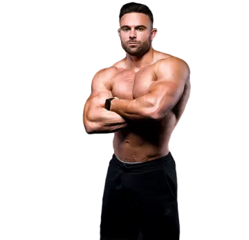a shirtless man posing for the camera