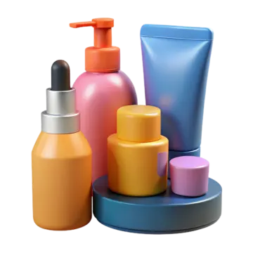 a group of different colored bottles and containers