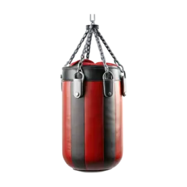 a red and black punching bag on a white background