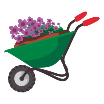 a wheelbar with flowers in it