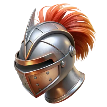 a knight's helmet with red hair
