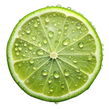 a slice of lime with water droplets