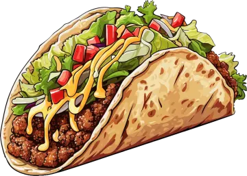 a tacoa burritoa filled with meat and vegetables