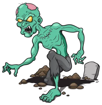 a cartoon zombie with a knife in his hand